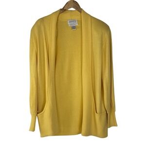 Sideffects Open Front Cardigan Women Small Yellow Knit Pockets LS Sweater VTG